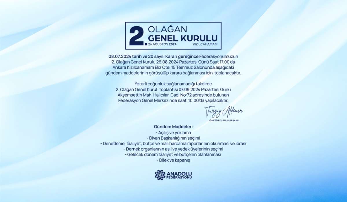 Anadolu Federasyonu 2.Olağan Genel Kurul Çağrısı